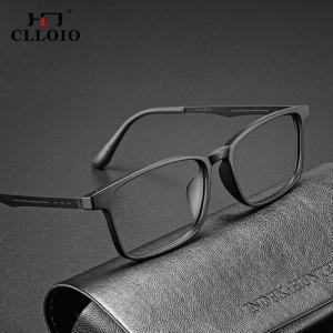 뿔테 무테 빈티지 초경량 CLLOIO-초경량 고무 티타늄 사각 안경, 광학 처방 근시 원시 남성용