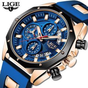 LIGE  남성 시계 탑   실리콘 스포츠 쿼츠 날짜 방수 크로노그래프
