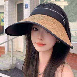 여성 라탄 모자 돌돌이 썬캡 밀짚 모자 햇빛가리개 자외선차단