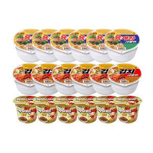 농심 육개장사발면, 86g, 6개 + 김치사발면, 86g, 6개 + 짜파게티범벅, 70g, 6개