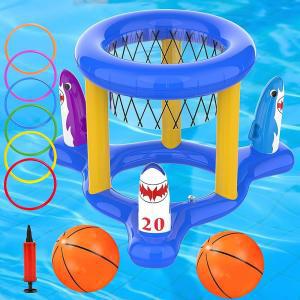 Eboozone 공기 주입식 수영장 농구 후프 링 던지기 게임 2-in-1 튜브 장난감 세트 여름 성인 가족을 위한