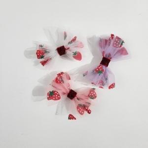 국산 딸기 유아동 샤리본 헤어클립 과일 리본 집게핀 머리핀 여아 포니테일 3192