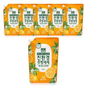 퐁퐁 친환경 주방세제 리필, 오렌지, 1.2L, 6개