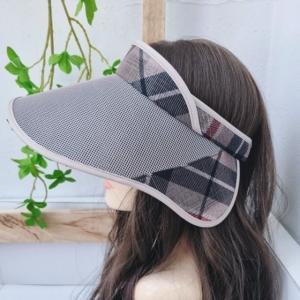 [애슬릿] 여성 체크 자외선 차단 챙 넓은 썬캡 큰 모자