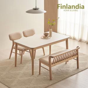 핀란디아 리에나 세라믹 애쉬원목 4인 식탁세트(의자2+벤치1)
