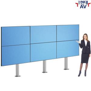 현대AV HD-6256MB 대형 TV 6대 멀티스크린(2X3 배열) 스탠드 거치대, 벽면 고정식, 최대 47~75인치(6대)/300kg 지원, 케이블 기둥 내장, 기둥 길이 2400mm 교체 가능, 히든 선반, 한글 매뉴얼 제공, 렌탈 상담 가능