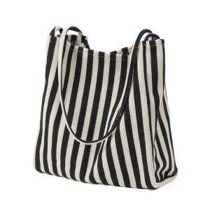 여성 스트라이프 에코백 블랙 숄더백 캐주얼백 캔버스가방 기저귀가방