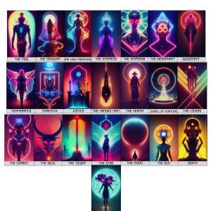 Ouroboros Art  Design - Cyberpunk Major Arcana 타로 카드 Collage Posters Set of 22 4x6 Inch Unf