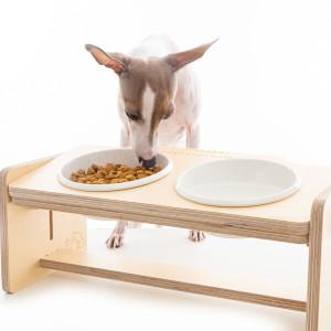 [펫앤리빙]원목 강아지 도자기 2구 Tall Size 밥그릇 물그릇 높이조절기능+식탁 상단에 무료 문구 각인