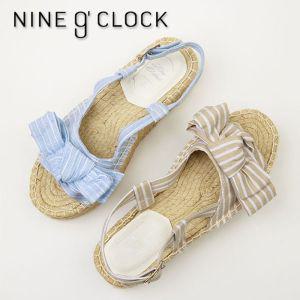 나인어클락 코튼 러블리 웨지샌들 데일리 여성 에스빠드류 여름 리본 줄무늬 신발 통굽