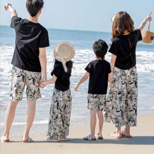 가족 바캉스룩 패밀리룩 해변 부모 자녀 모녀 의상 휴가복 외국 패션  레그 팬츠