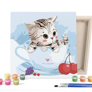 DIY 명화 그림그리기 세트 동물 티컵 고양이 25x25