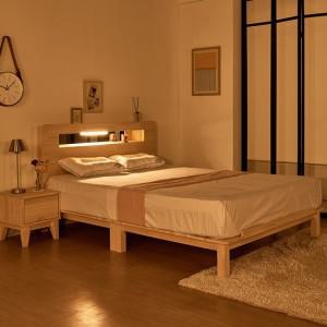 자스민 퀸 1500 다리형 삼로스위치 LED 침대 편백나무 원목 프레임 착불