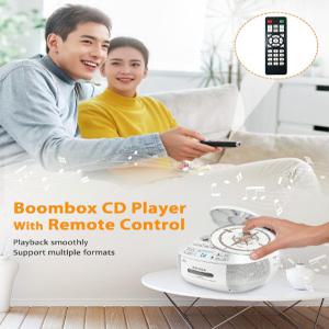 CD 플레이어 붐박스 카세트 콤보 블루투스 AM/FM 라디오 리모컨 포함 스테레오 사운드 AUX/USB 드라이브 테