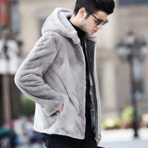 롱 후드 겨울 밍크 코트 남성용 모피 고급 인조 슬림핏 크롭 재킷