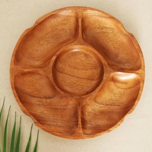 아카시아 원형홀5절 중 나눔 접시 통원목 나무 그릇 디저트 플레이트 식품용 캠핑 식기