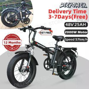 DEEPOWER 성인용 스노우 전기 자전거  야외 접이식 산악 20 인치 팻 타이어 G20PRO 2000W 48V 25AH