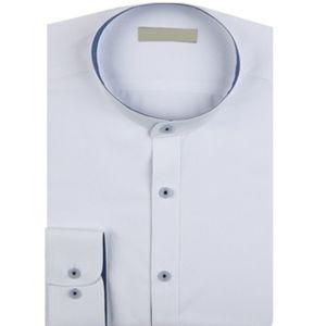 차이나 카라 셔츠 FS 232 블루 배색 포인트흰색 와이 화이트 솔리드 슬림핏 긴팔남방 정장 캐쥬얼 드레스