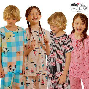 [알럽키즈]NEW 알럽키즈 주니어 아동 어린이 초등 키즈 5부 여름 반팔 잠옷 실내복 패밀리룩