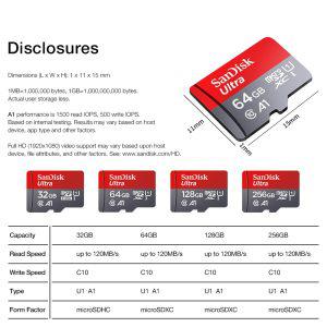 SanDisk Micro SD 카드 메모리 Uitra 64GB 128GB 256GB MicroSD C10 A1 TF 플래시 Cartao De Memoria