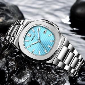 LIGE 남성용 비즈니스 방수 럭셔리 시계, 빛나는 날짜, 스텐, 사각 쿼츠 시계, 2024 신제품