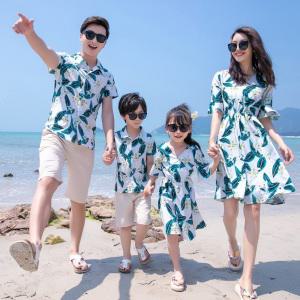 하와이안 여름 가족 여행룩 바캉스 원피스 휴양지 패밀리룩 아빠엄마 셔츠
