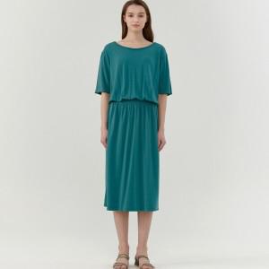 NCWSD2100 5부 소매 허리 스마킹 포인트 드레스 [세컨스킨]