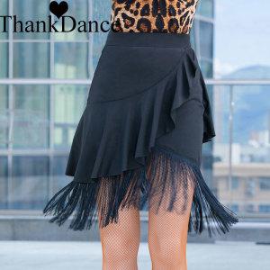 라인댄스복 상의 줌바 여성용 라틴 댄스 스커트 성인 블랙 팔발라 볼룸 살사 삼바 프릴 탱고 차차 무대 의