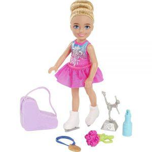 Barbie Chelsea Can Be 플레이세트, 블론드 첼시 아이스 스케이터 인형15.2cm6인치, 휴대용 케이스, 부케,
