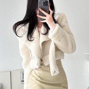 [브이와이][VY] 여자 미색 세무 FW 검정 양털 외투 무스탕