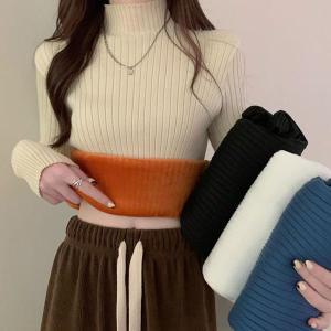 [마롱패션]Fb 여성 데일리 따뜻 기모 스웨터 골지 목 폴라 티 마롱