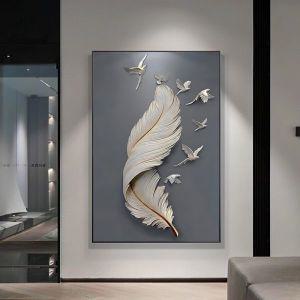 돈나무액자 황금나무액자 돈들어오는그림 3D 효과 깃털 비둘기 캔버스 페인팅현대 벽 아트 포스터 인쇄추상