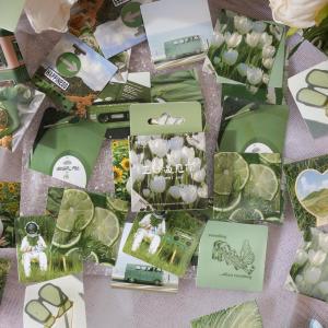 녹색 풍경 미학 스티커 INS 스타일 레트로 꽃 스크랩북 라벨 일기 문구 상자당 46 개