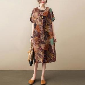 풍기인견 60대 엄마옷 중년 원피스 빅사이즈 린넨 복고풍 꽃무늬 기하학 패턴 디자인 미디