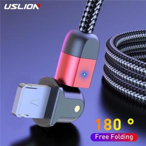 USLION 180 회전 USB 케이블 아이폰 14 프로 맥스 13 12 11 용 고속 충전기 휴대폰 USB 충전 데이터 코드