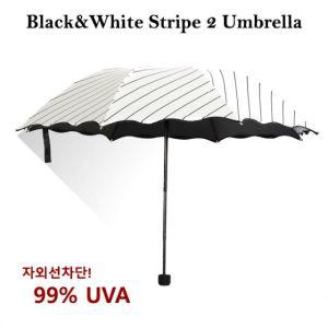 블랙 화이트 스트라이프 2 우산 8k 접이식 장 캐릭터 4단