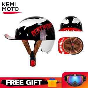 오토바이 하프 헬멧 남성용 레트로 야구 모자 DOT 인증 모토크로스 고글 렌즈 포함 ABS 소재 안전 모토 헬