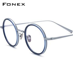 FONEX 티타늄 남자 여자 뿔테 안경 동글이 둥근 레트로 안경테