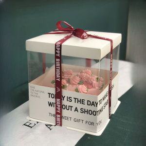 케이크 상자 투명 포장 박스 레터링 케이스 수제 케익 받침 포함 사각 PET 선물 용기