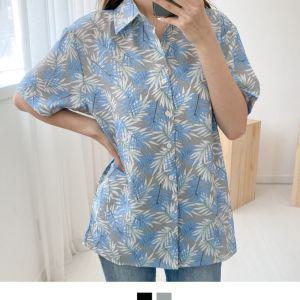 야자수잎 패턴 여성셔츠 여름 하와이안셔츠