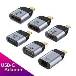 맥북용 USB C to DP, 미니 DP, VGA, RJ45, HDMI 호환 어댑터, USB C 타입, 8K, 4K, 1080P 비디오, 1000Mbps