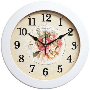 [무료배송] 제조한국 무소음 벽시계 31cm 화이트 핑크장미 무소음시계 인테리어시계 원목시계 오피스시계