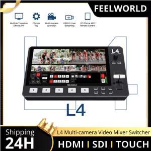 Feelworld L4 멀티 카메라 비디오 믹서 스위처, 5 채널, 4x HDMI, 1x SDI, 10.1 인치 터치 스크린, USB 고