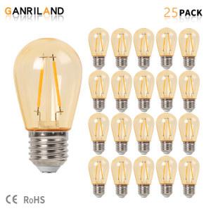 GANRILAND S14 PC String Light Bulbs Amber Plastic E27 220V 방수 IP44 웜 화이트 2700K 빈티지 1W 2W ST45 Led 에디슨 전구