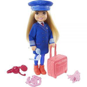 Barbie 첼시 Can Be 놀이 세트 금발 파일럿 인형15.2cm6인치 수하물 헤드셋 조종석 바퀴 미니 비행기 안경