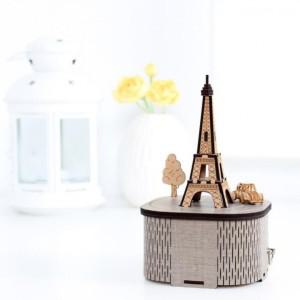 DIY 조립 회전 우드 오르골 파리 에펠탑 영공방 태엽 시계 엔틱 모형