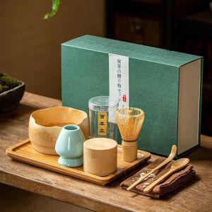 다기 다도 티팟 찻잔 컵 세트 전통적인 말차 선물용 대나무 휘젓는 국자 세레믹 그릇 거품기 홀더 일본 차