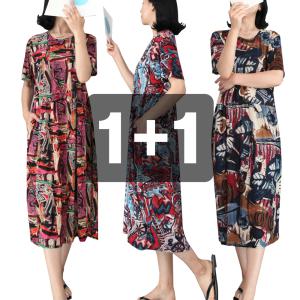(1 + 1)까실이 패턴 원피스 빅사이즈 아이스 쿨 잠옷 여성 여름 파자마 홈웨어