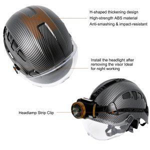 고급 하이바 경량 현장  탄소 섬유 패턴 하드 모자 바이저 포함 엔지니어 건설 안전 헬멧 조절 가능한 통풍