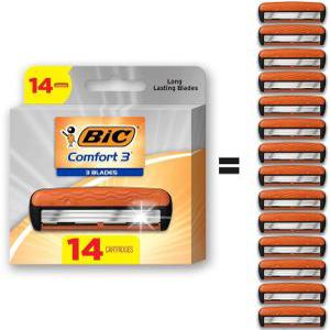 면도용품  BIC Comfort 리필 가능한 면도기 카트리지 3개, 남성용 3날 일회용 면도기, 편안한 면도를 위한